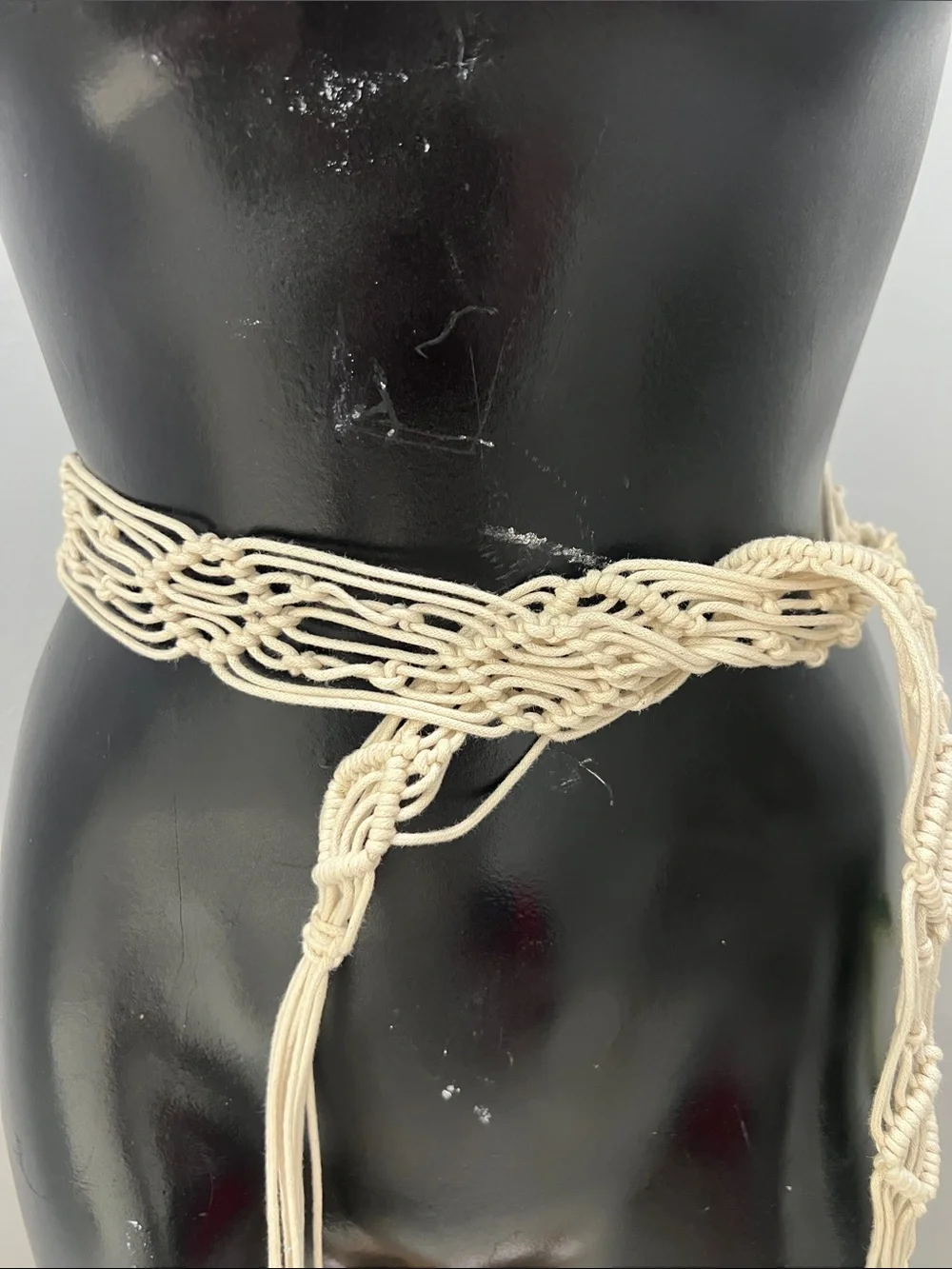 Woven Macramé Tie Belt in Cream